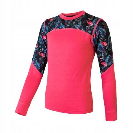 Sensor Merino Impress Set dětský triko dl.rukáv spodky magenta/floral vel