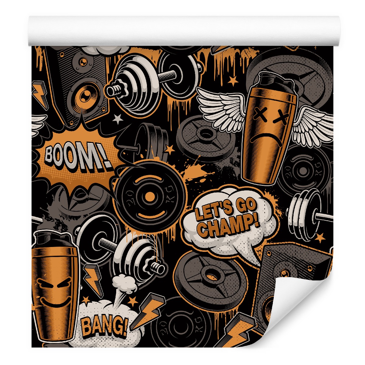 Tapeta Graffiti Sport Posilovna Váhy Nápisy 3D