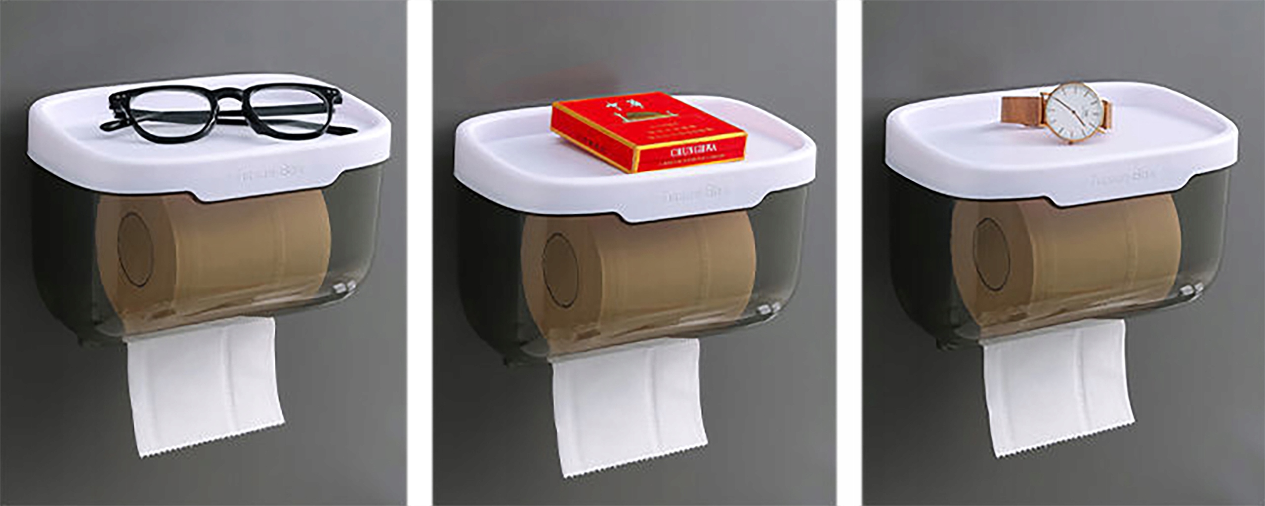 UCHWYT POJEMNIK NA PAPIER TOALETOWY NA CHUSTECZKI PÓŁKA do WC NA TELEFON Wysokość produktu 13 cm