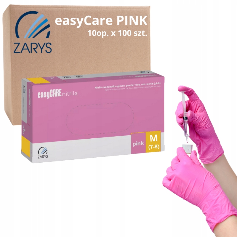 Levně Nitrilové rukavice Bezpudrové easyCARE Růžové [M] Zarys 10 balení