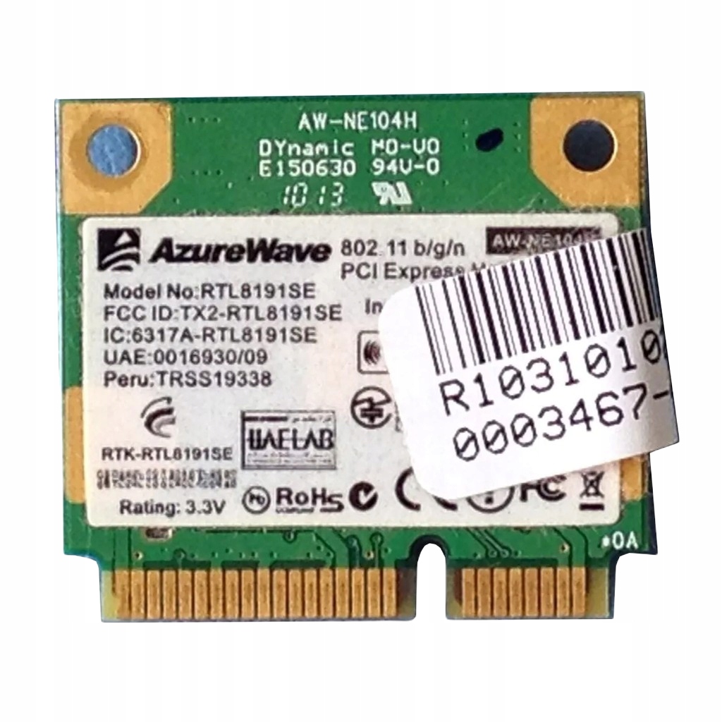 KARTA SIECIOWA WIFI AZUREWAVE AW-NE104H 802.11 BGN miniPCIe