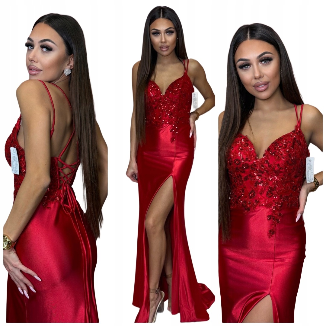 Esther Rubínová dlouhá saténová šaty s rozparkem na svatební hostina XL