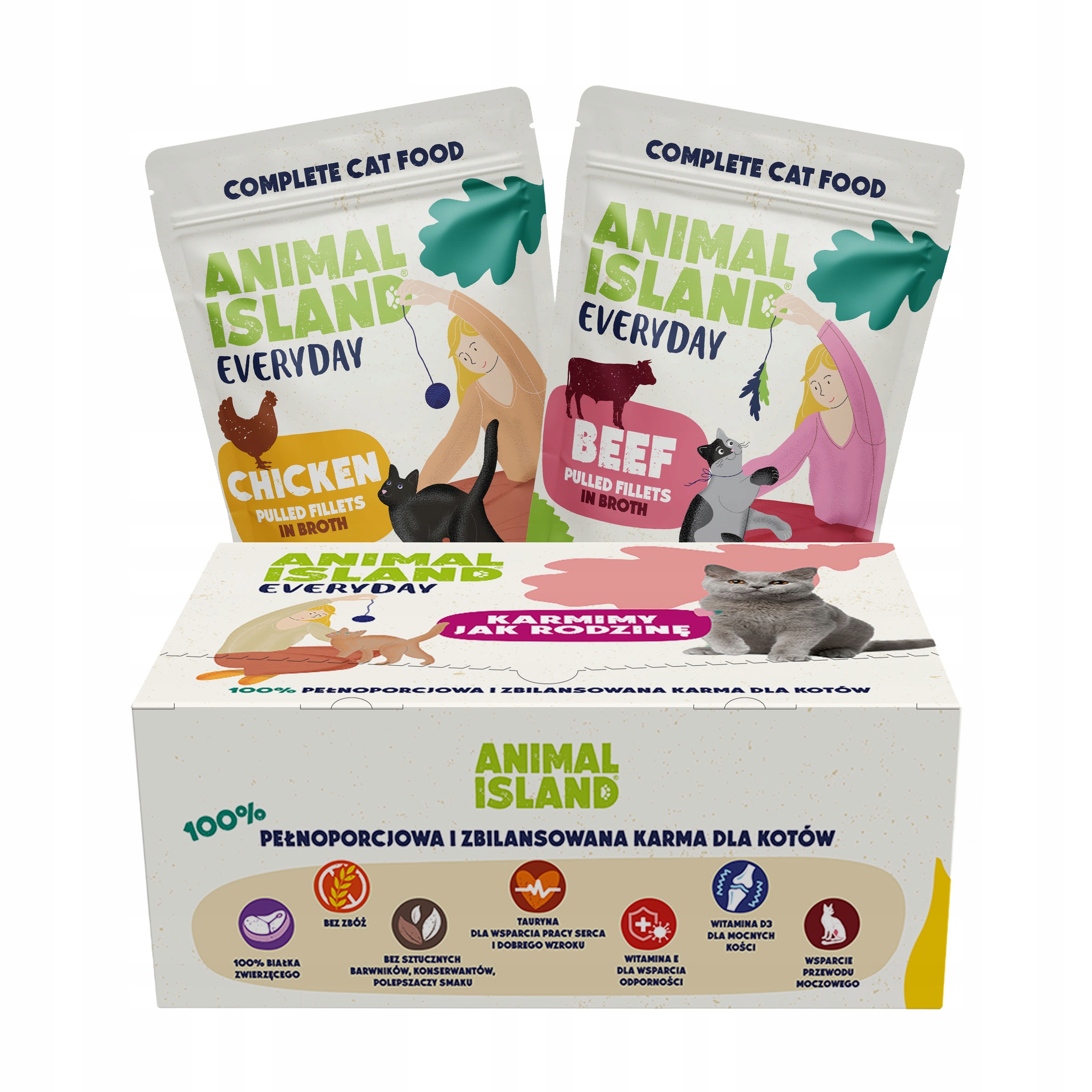 Vlhké Krmivo Kočka Rostlina Kuřecí Hovězí maso – Animal Island Kočka Kapsičky 80x85 g