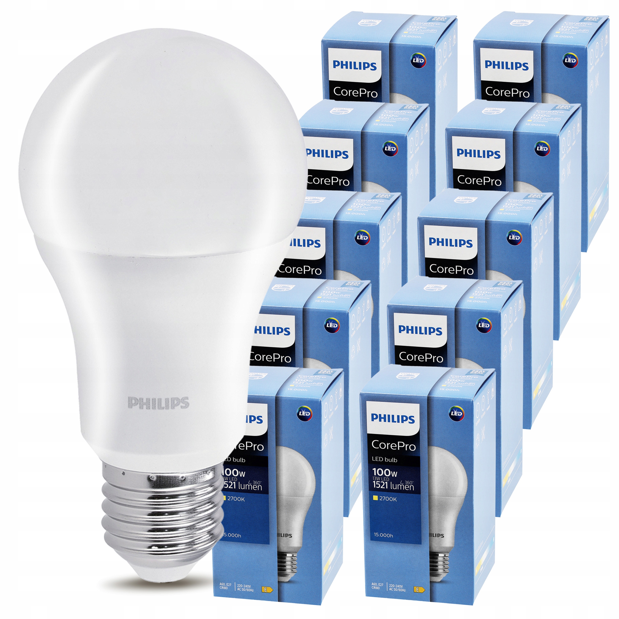 10x Led žárovka E27 Philips 13W 100W 1521lm Barva 2700k Premium Žárovky