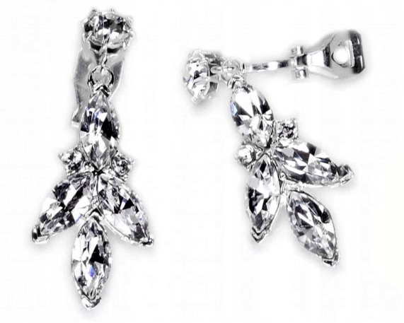 Krátké křišťálové klipy stříbrné svatební s zirkony Swarovski, efektní