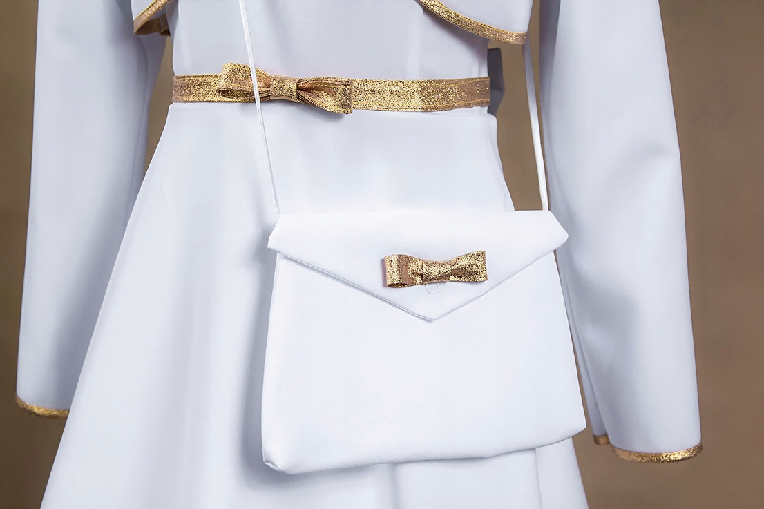 ALBA SUKIENKA KOMUNIJNA Z BOLERKIEM SZYTA NA MIARĘ Materiał dominujący poliester