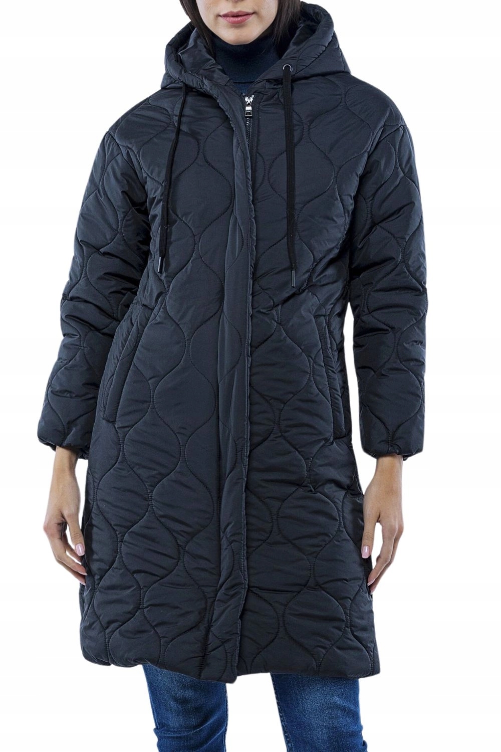 Dámský kabát Giorgio DI Mare módní, tmavě modrý, pinovaný, zateplený vel. S