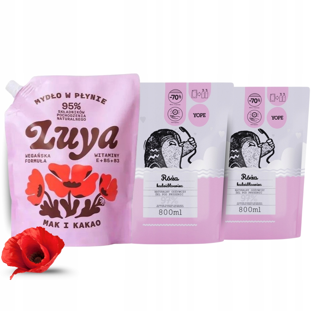 Yope Luya Refill Hydratační tekuté mýdlo Náhradní náplň Růže Mák Mix 3 ks