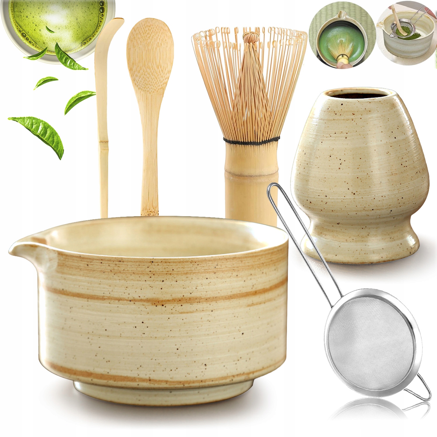Levně Bambusová Sada Na Výrobu Matchy Šlehací Metla Lžíce Chasen, Metla 6V1