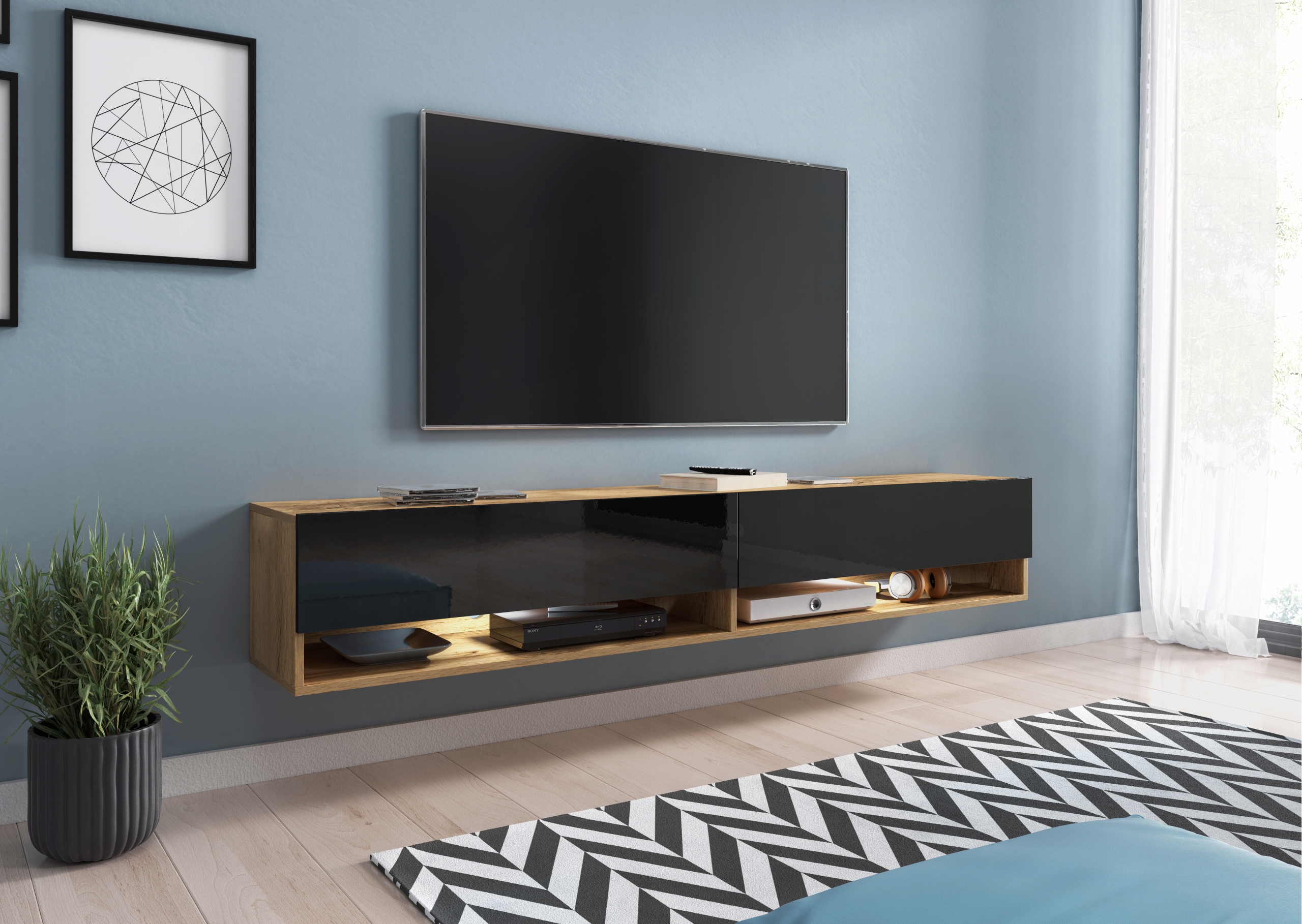 Szafka RTV Lowboard A 180cm DĄB WOTAN Kolor frontów dąb wotan