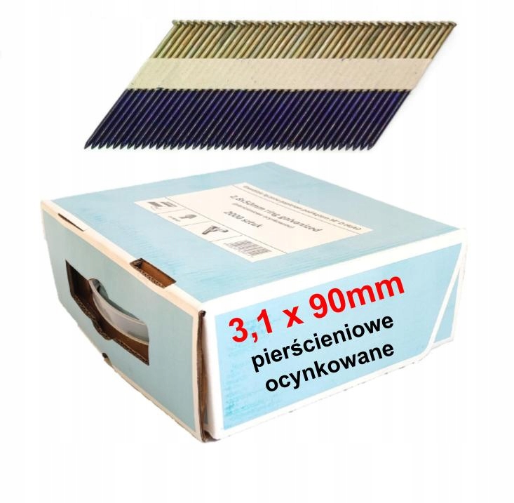 Hřebíky do hřebíkovačky spojené papírem 3,1x90, kroužek pozink 34° 2000ks