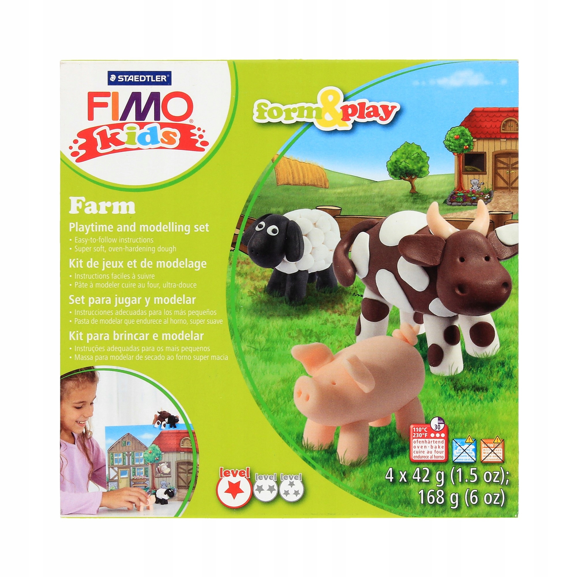Zestaw modelin 4kostki x 42g Farma Fimo