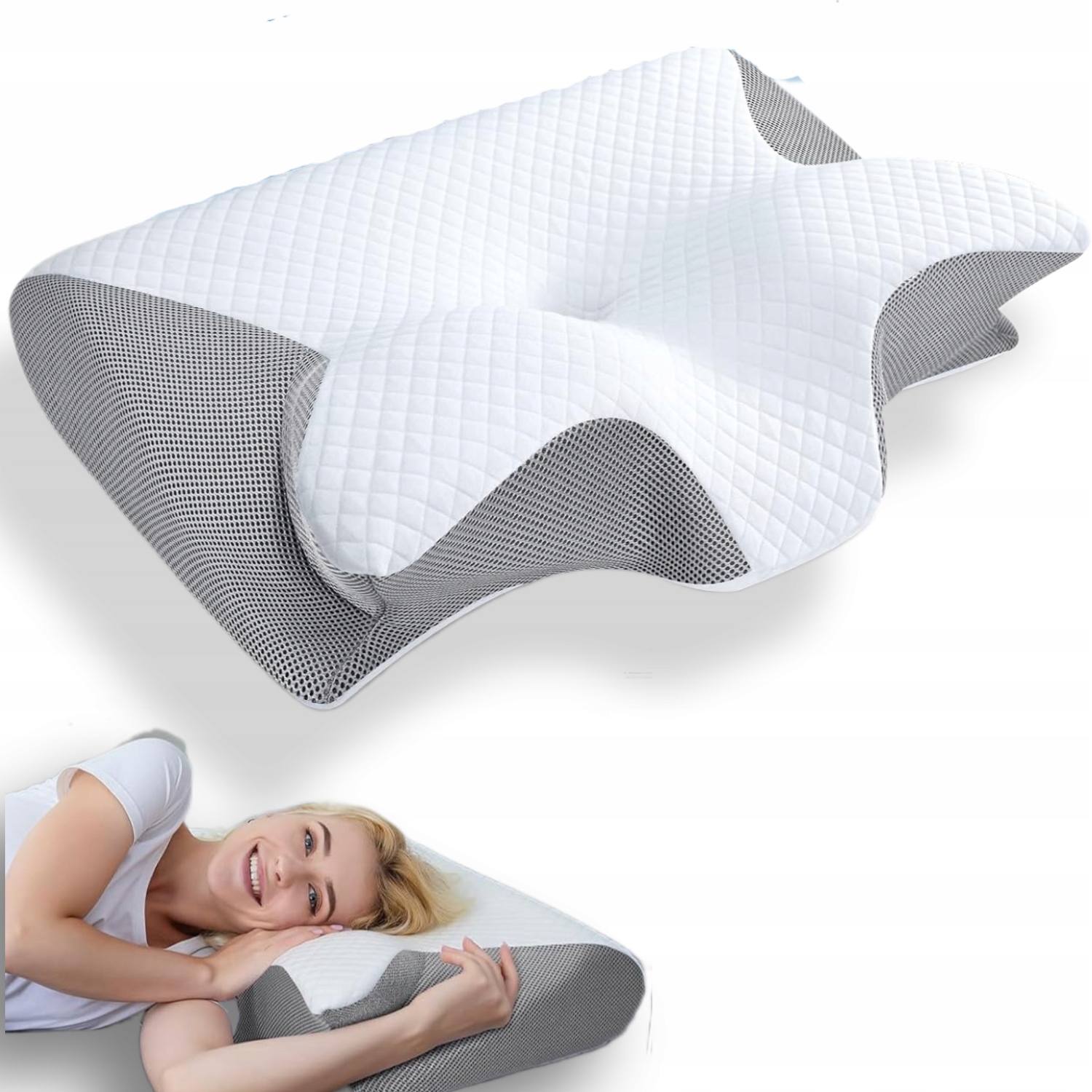 Poduszka ortopedyczna ergonomiczna 2w1 pianka Memory Motyl do spania na bok