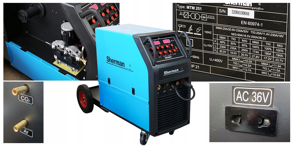 Spawarka inwertorowa MIG TIG Sherman MTM MIGOMAT Moc pobierana 10.2 kVA