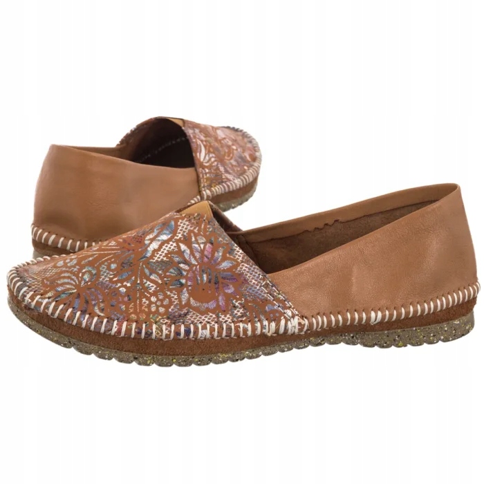 Dámské polobotky Maciejka Rudé/Stříbrné Květy T1929-30 Hnědé