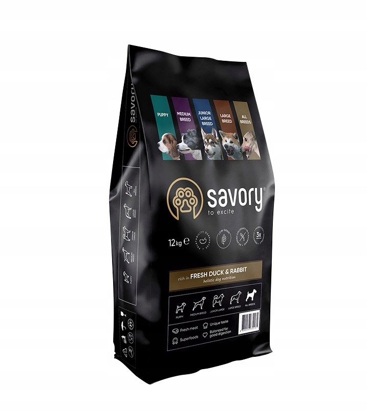 Levně Savory suché krmivo pro psa adult kachna králík all breed 12 kg