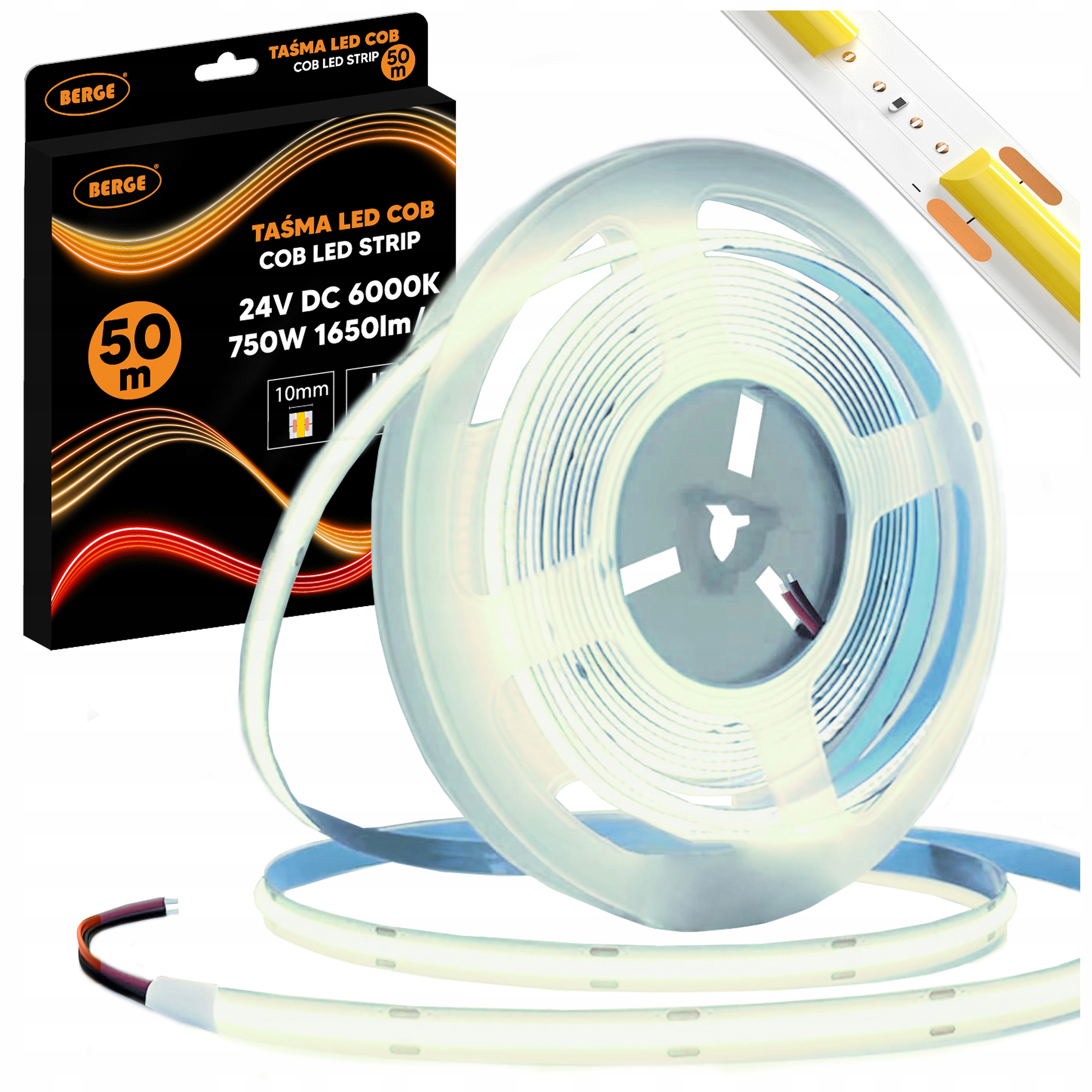 Led pásik Cob Neon 24V 50 m Veľká rolka 528D 15W/m 1650lm/m 6000K Studená 10 mm