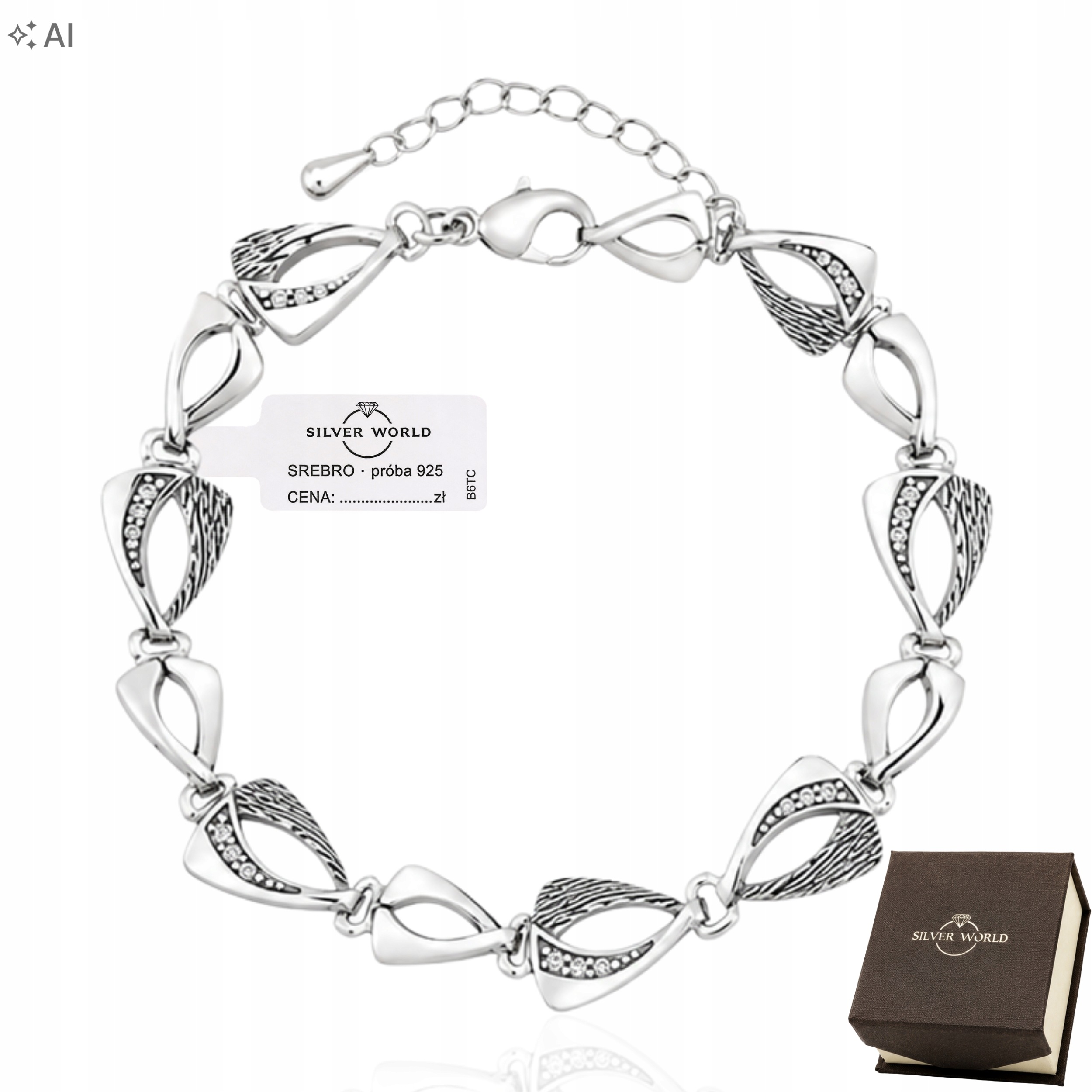 Stříbrný Náramek 925 Dámský Krásný Zirkony Swarovski Gravírování Bonus