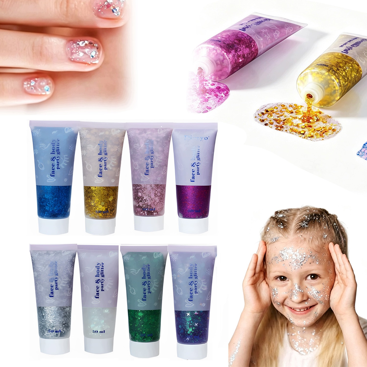 Brokát Bez Lepidla Gel Se Třpytkami Lesklý 8 Barev Na Festival Holo 50 ML