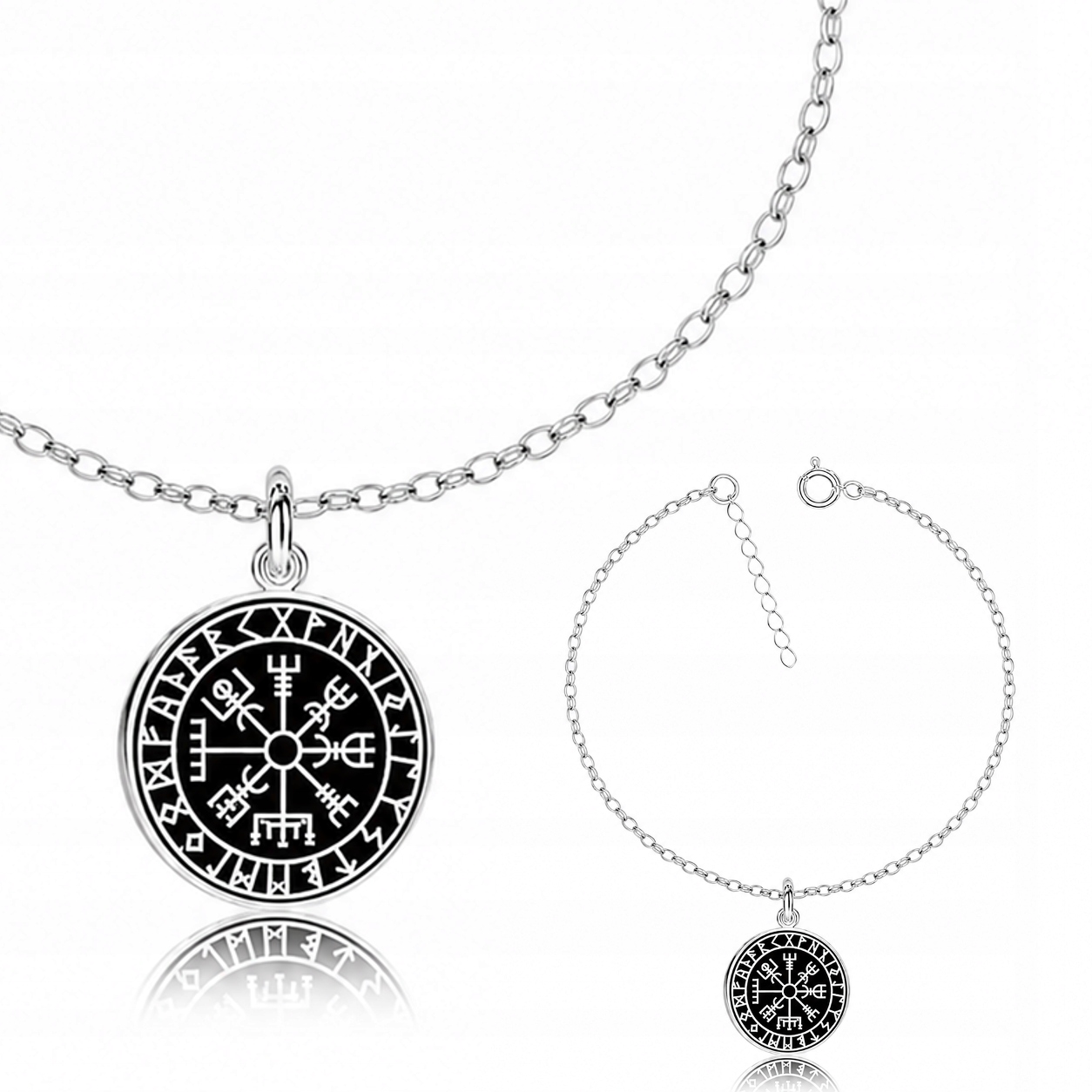 Runový Kompas Vikingů Vegvisir Stříbrný náramek rolo oval stříbro 925