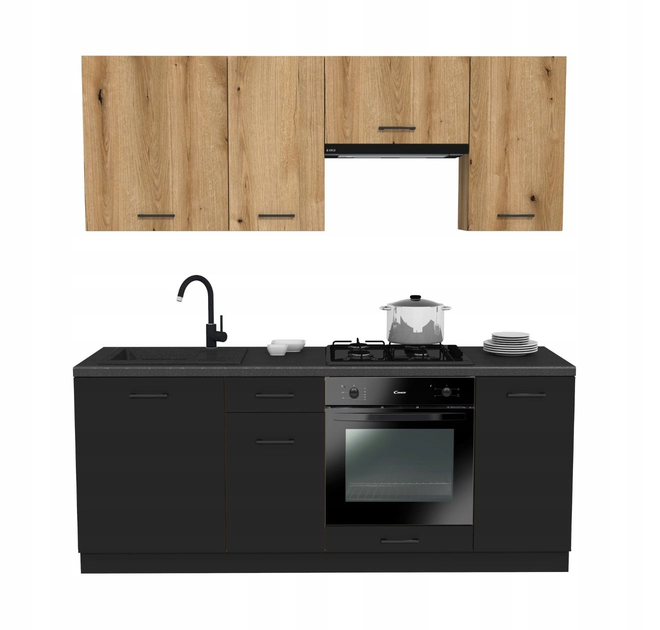 Kuchyňský set 200 Capri Černá Dub Evoke s deskou District Dark