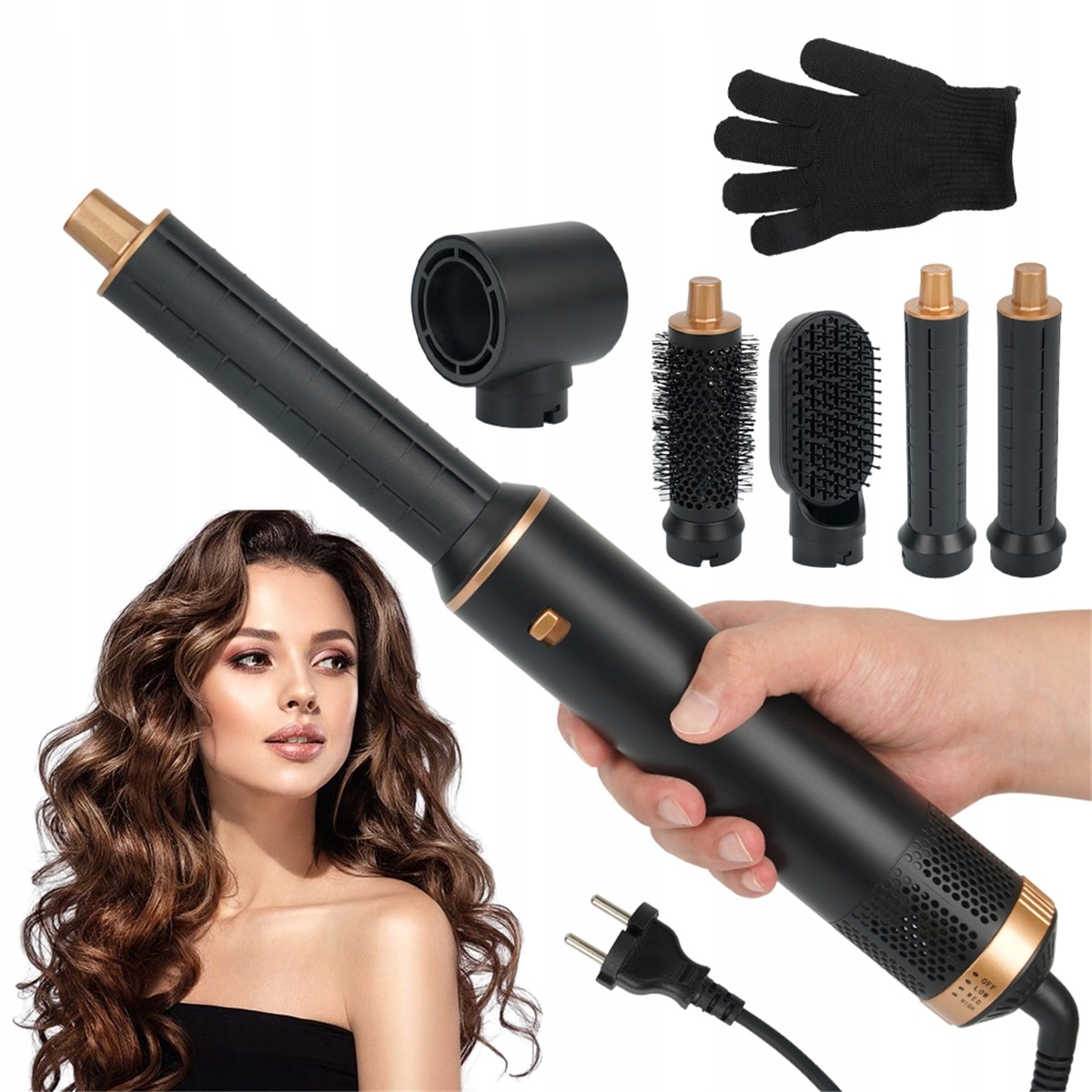 Černá fén kulma žehlička na vlasy 3 teploty 5 nástavců ionizace