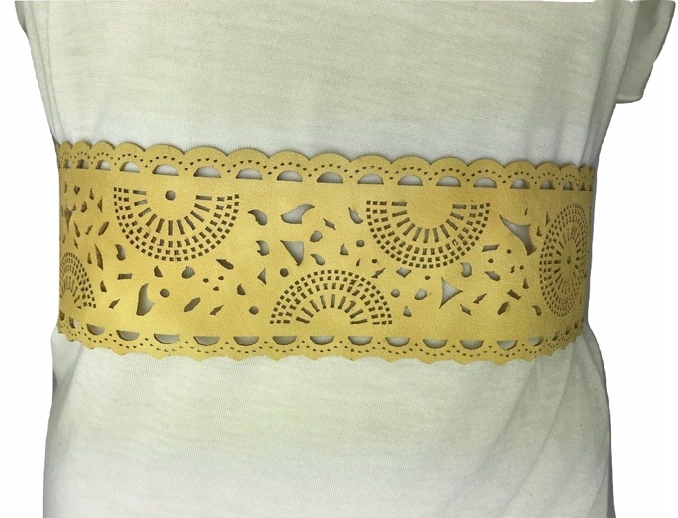 

Pasek Damski Żółty wycięcia wiązany szeroki 8cm