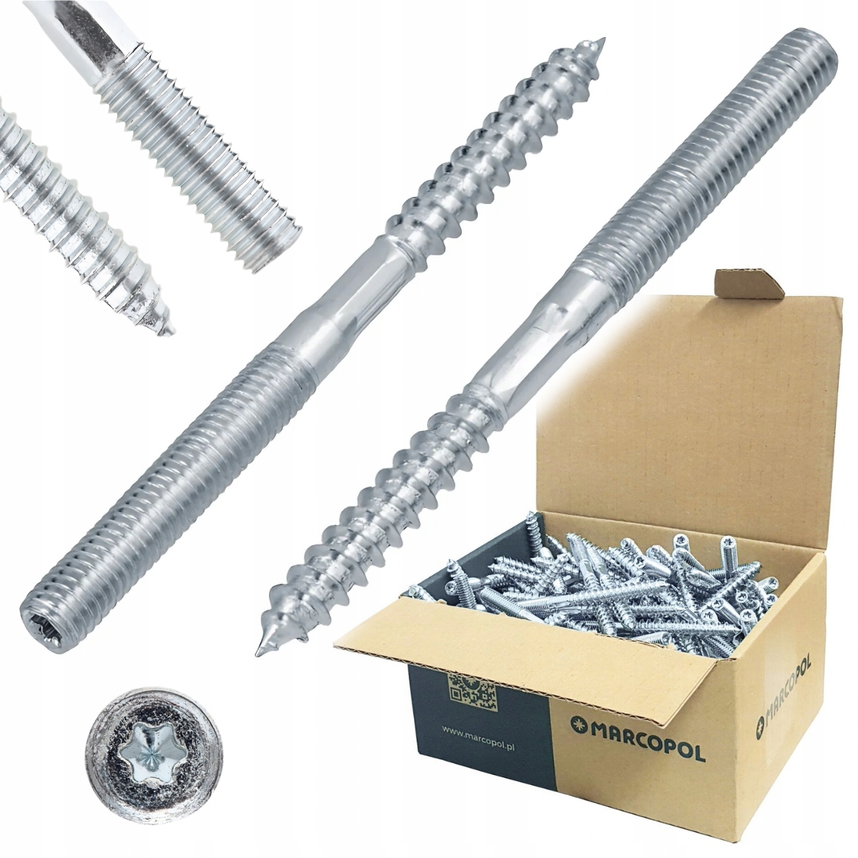 Szpilka dwustronna gwint do drewna metryczny Torx |100 szt.| M8x200 mm