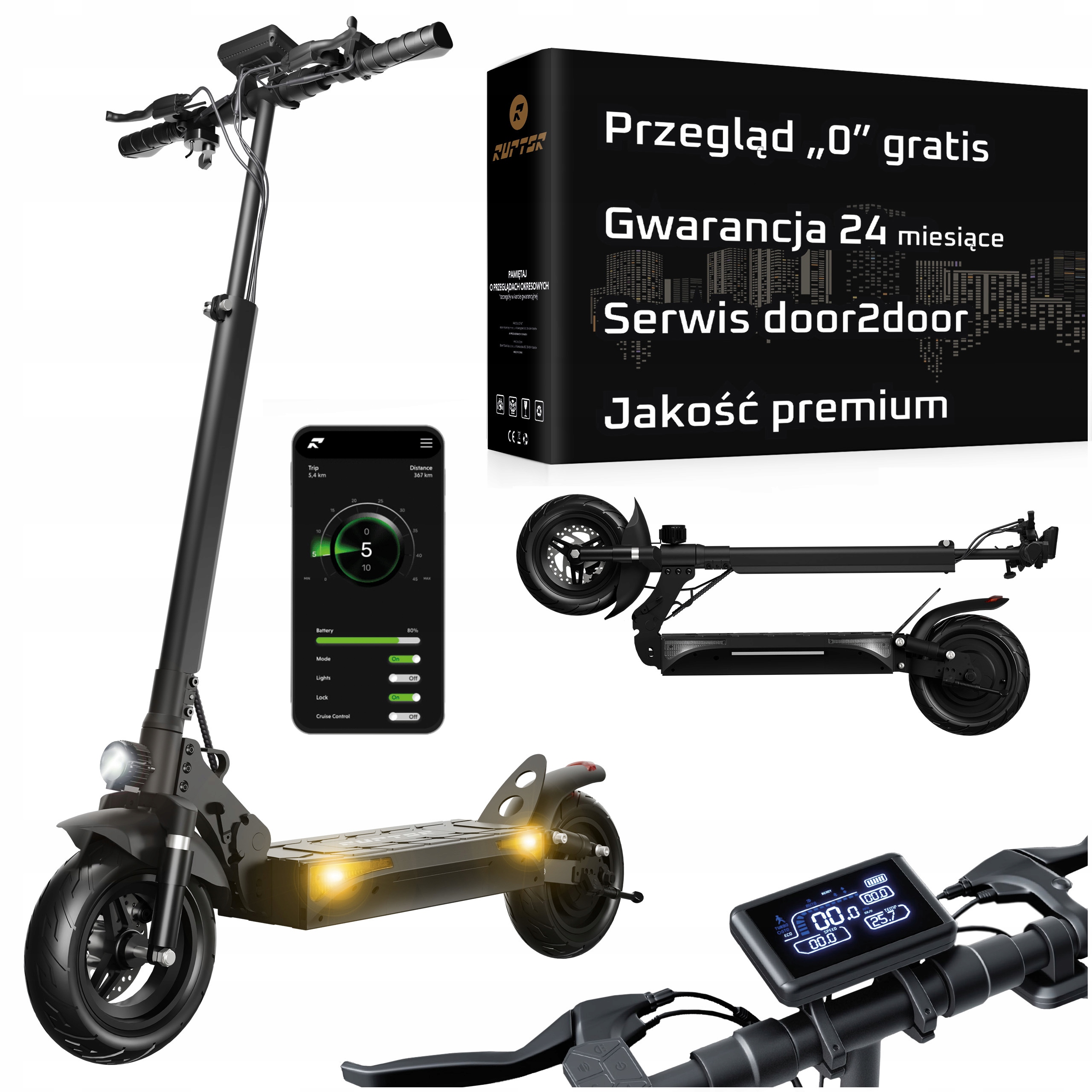 Skládací Pojazd elektryczny Ruptor Primus Black 1000W 20Ah 48V 80km 45KM/h