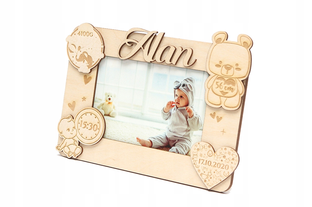 

Piękna Metryczka ramka, grawer, drewniana