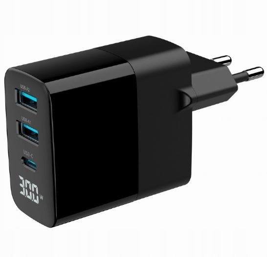 Ładowarka GaN 2xA 1xC LCD 30W Pd QC3.0 czarna