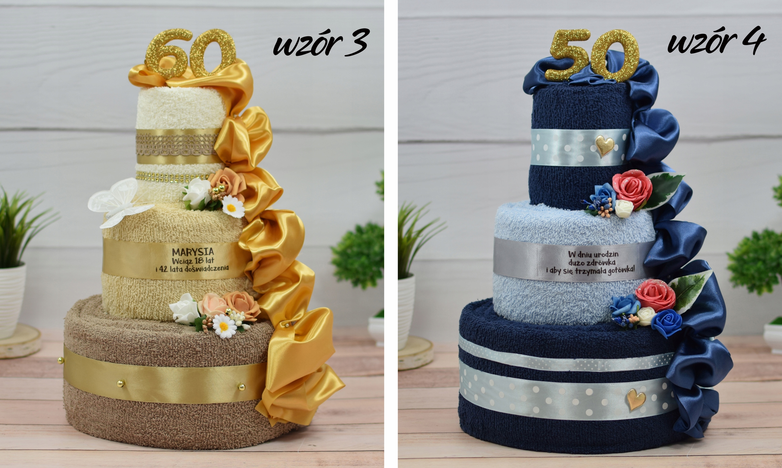TORT z ręczników PREZENT Urodziny Ślub Jubileusz Wymiary ręcznika 50x100cm