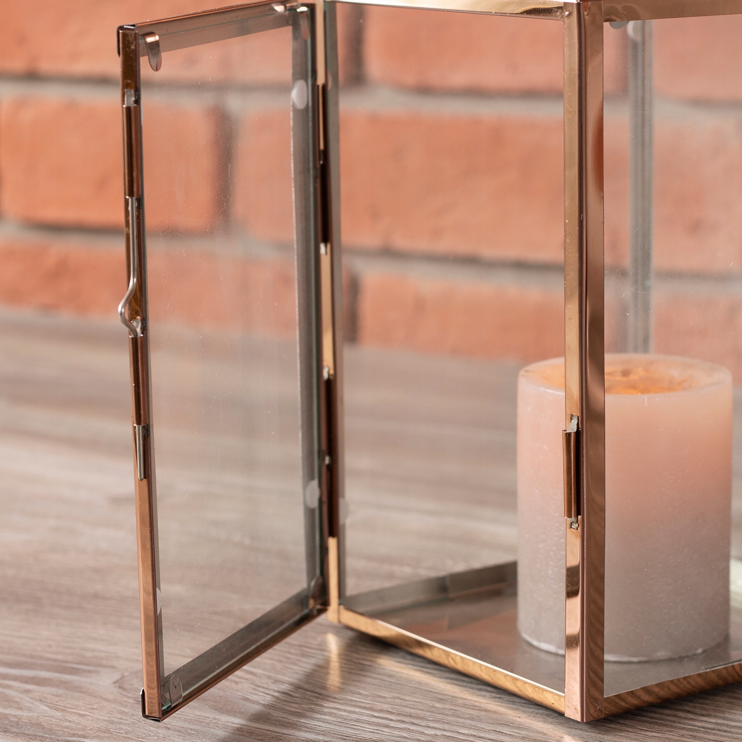 LAMPION ROSE GOLD metal / szkło wys. 31cm Marka Skandi.pl