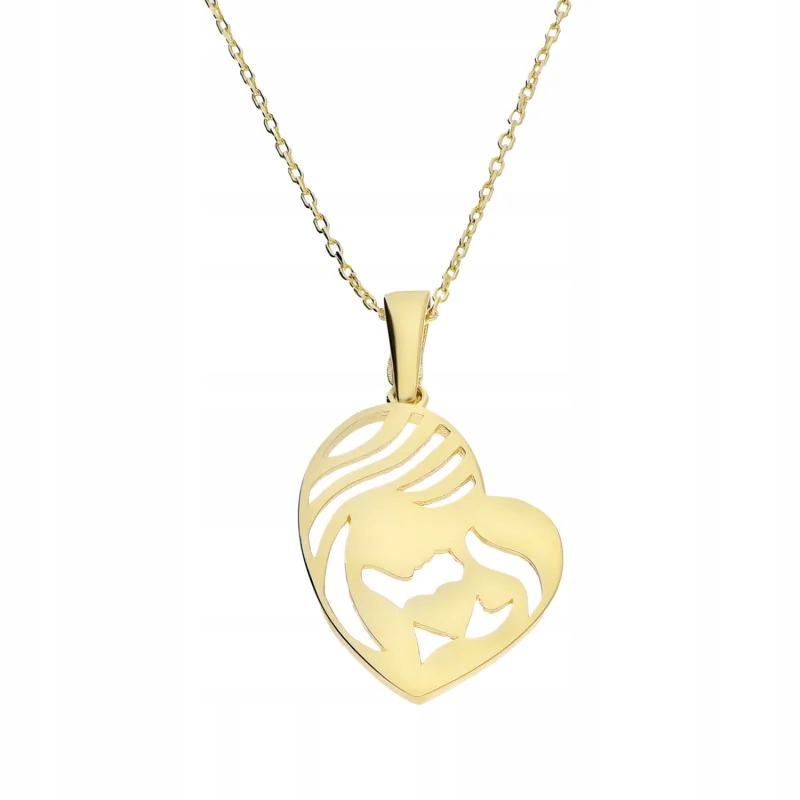 Zlatý náhrdelník ryzost 585 s matkou dítěte a srdcem, prolamované srdíčko R45