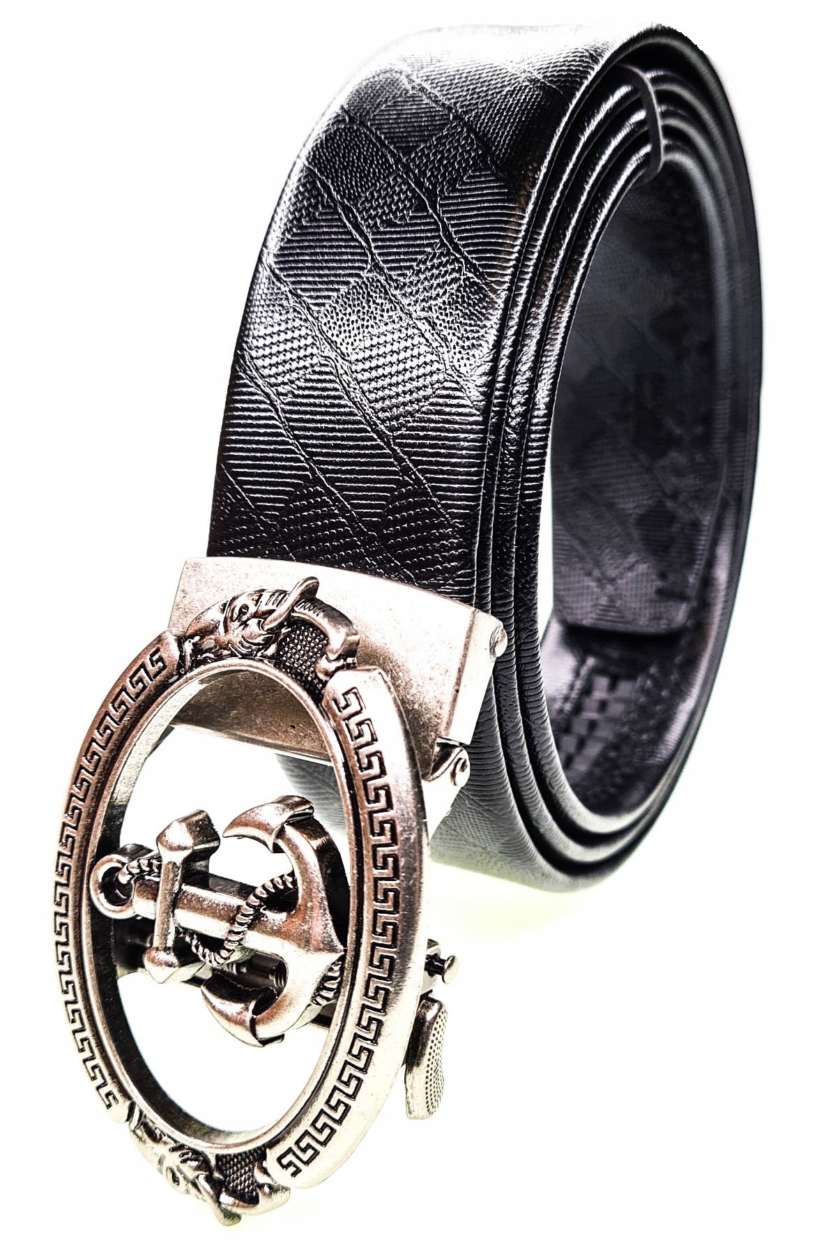 Luxusní Černý Pánský Kožený Opasek Automatická Kotva Slon 115 CM