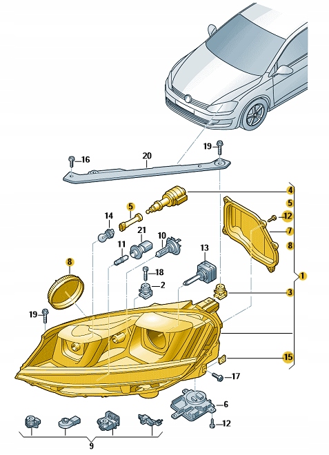 REFLEKTOR VW Golf VII lewa ASO 5G1941039 Producent części Valeo