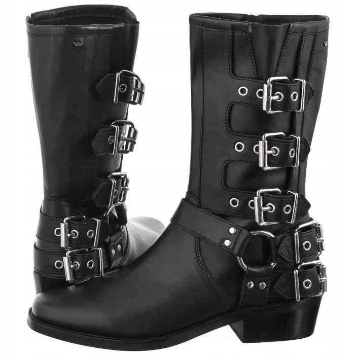 Dámské boty Kovbojské Boty na podpatku Bikery Wojas Černá kůže 55293-51