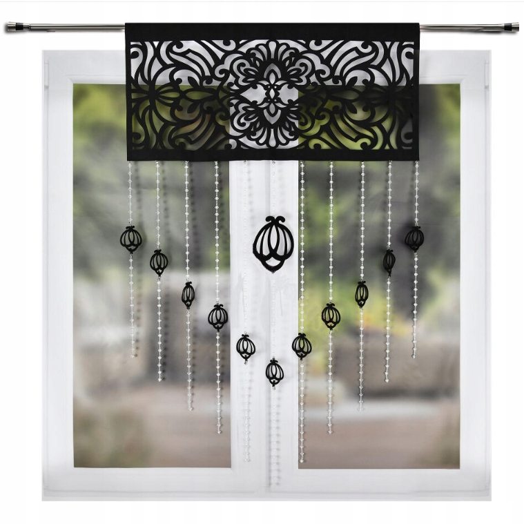 Dekorativní Ažurový Panel 100 x 160 cm s Úchytky a Korálky Černý