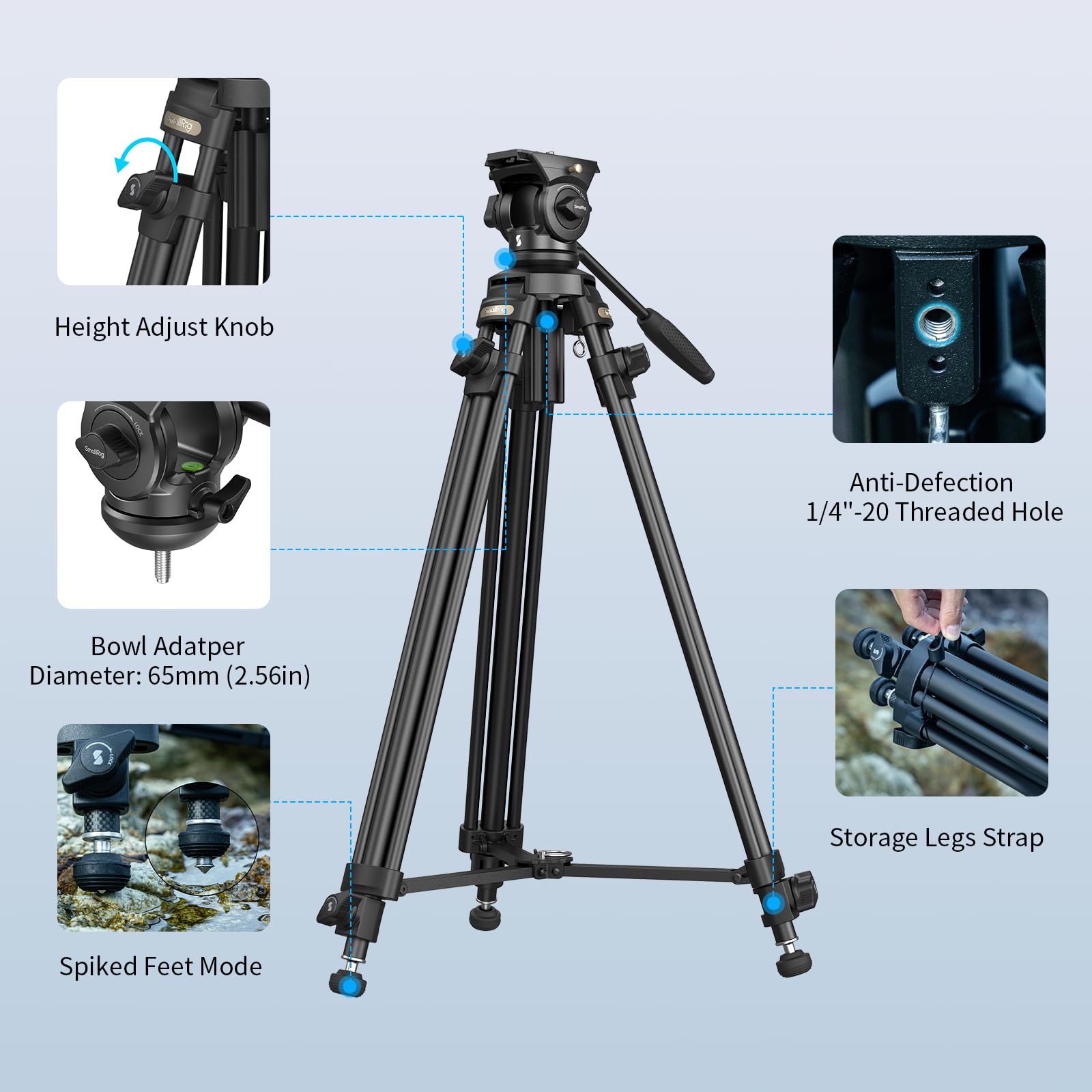 SMALLRIG Lekki Statyw Kamerowy 62" z Głowicą 360° i Płytką QR dla DSLR — miniatura 8