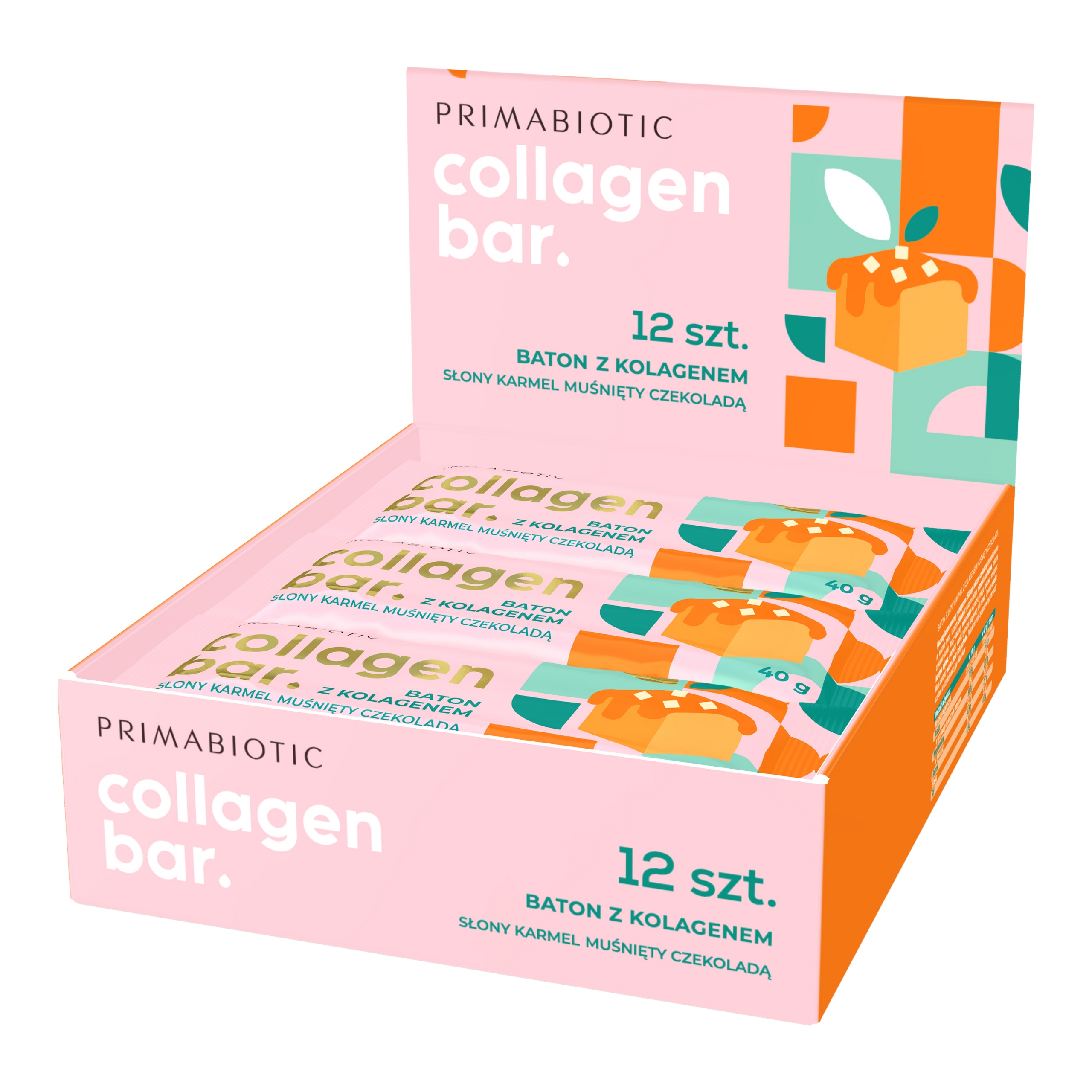 Batony Collagen Bar Primabiotic Kolagen Fit Smak Słony Karmel 40 g 12 szt.
