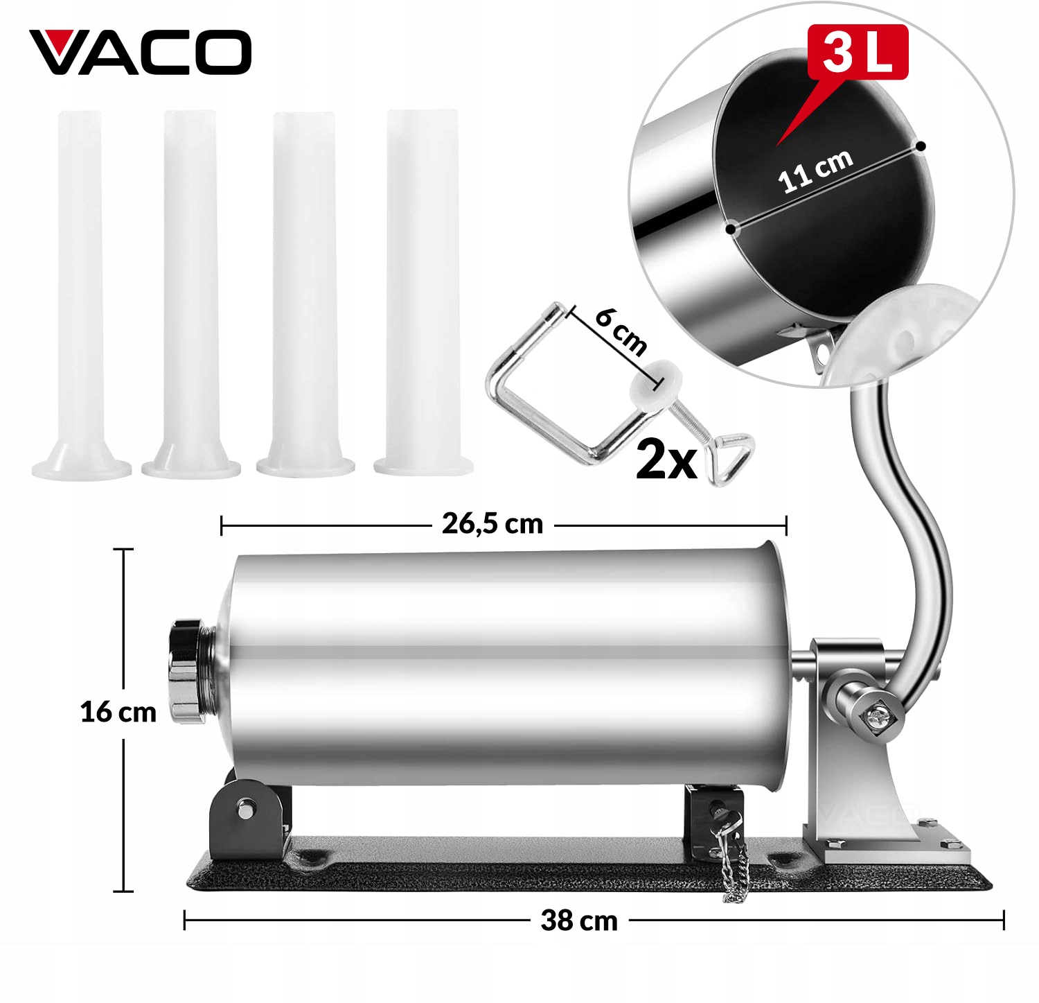 NADZIEWARKA do Kiełbas Wędlin MASZYNKA Szpryca Lewarek do KIEŁBASY 3kg VACO Model VRM-SS-0327-S46S