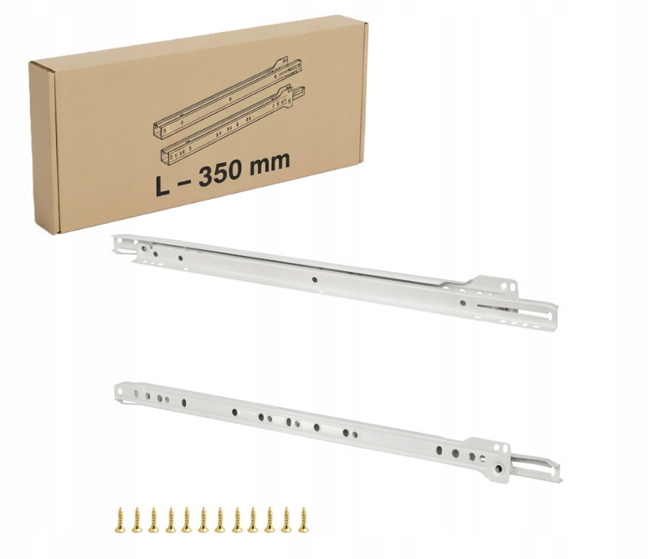 ZESTAW - PROWADNICA MEBLOWA ROLKOWA REJS BIAŁA DO SZUFLAD 350 L+P + WKRĘTY