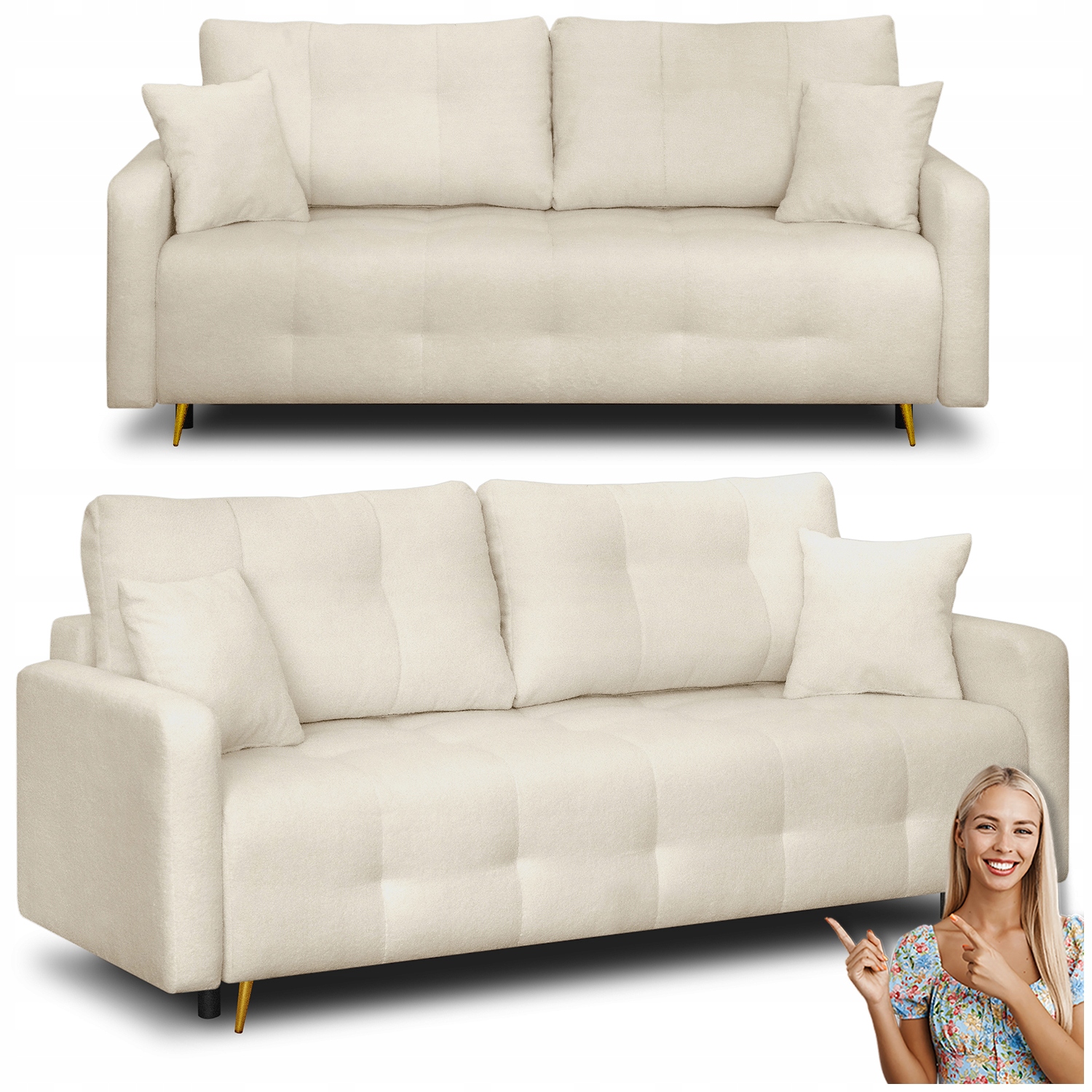 Rozkládací pohovka s funkcí spaní, dvoumístná pohovka, béžová, Soul