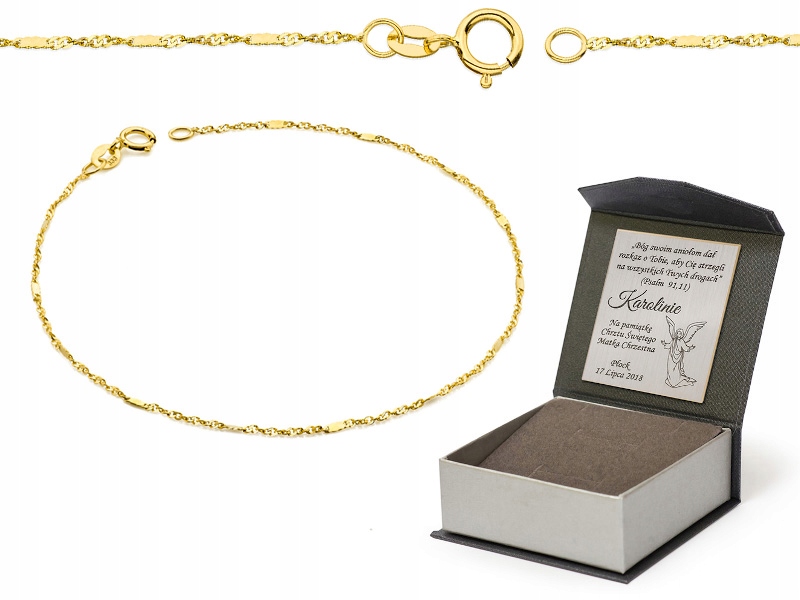 Zlatý dámský náramek pr. 585 14k Klasická pletenina Singapur 19 Cm Gravírování