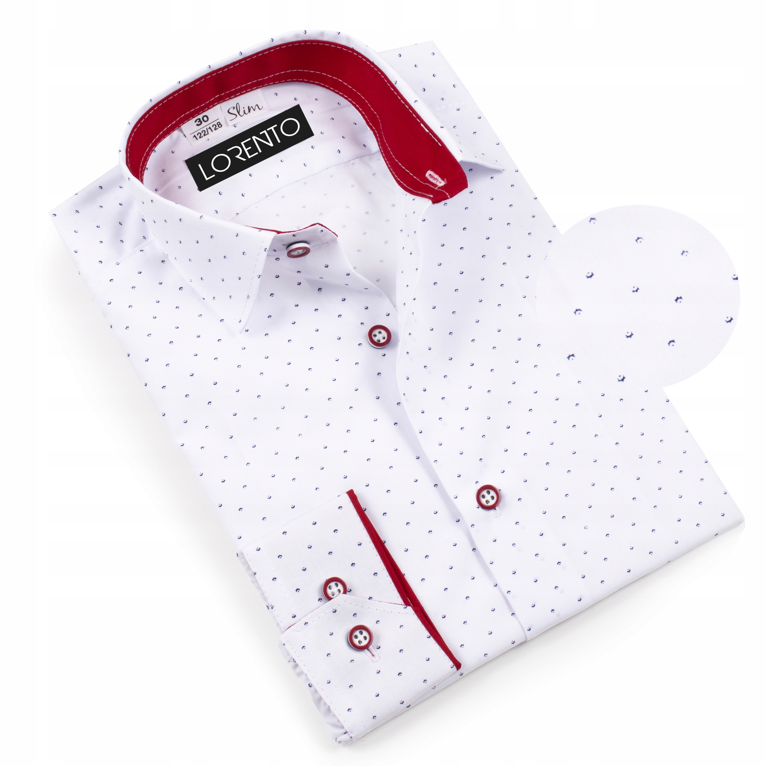 KOSZULA CHŁOPIĘCA biała wzory elegancka 122 SLIM PL