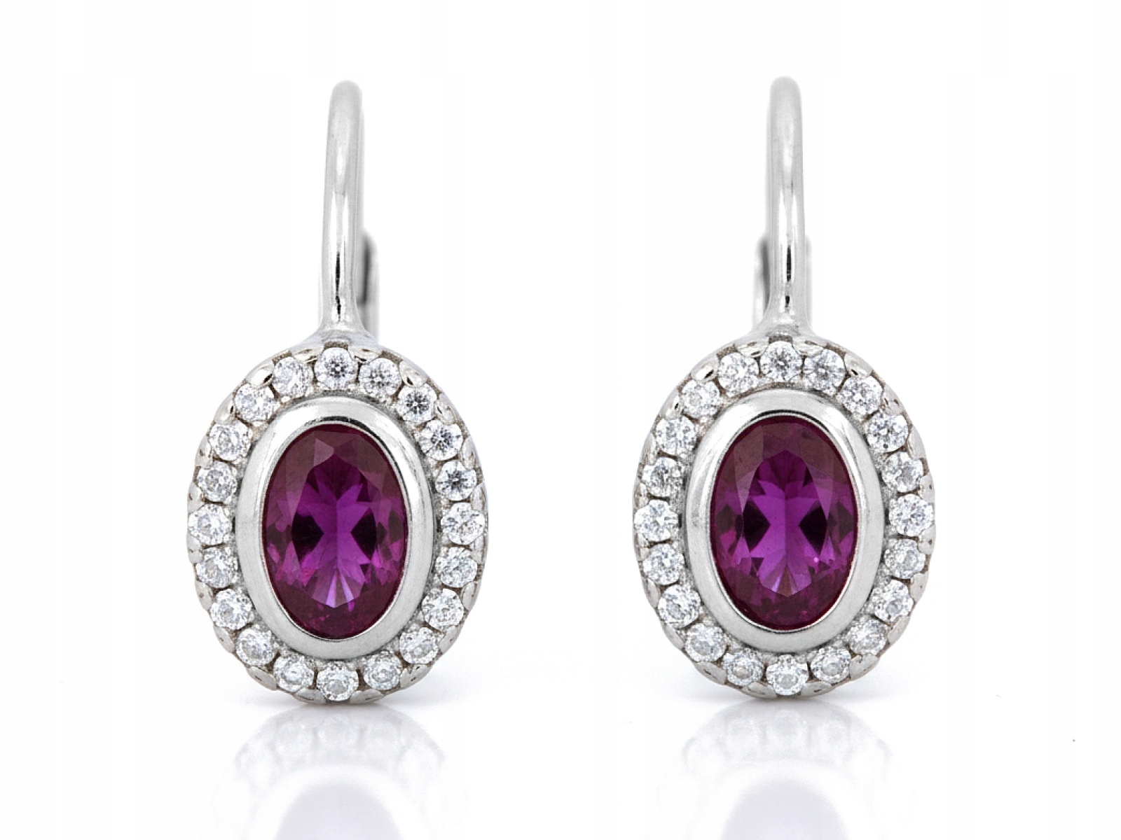 Stříbrné náušnice 925 anglické Owale s fialovým zirkonem 2.72 g oválné