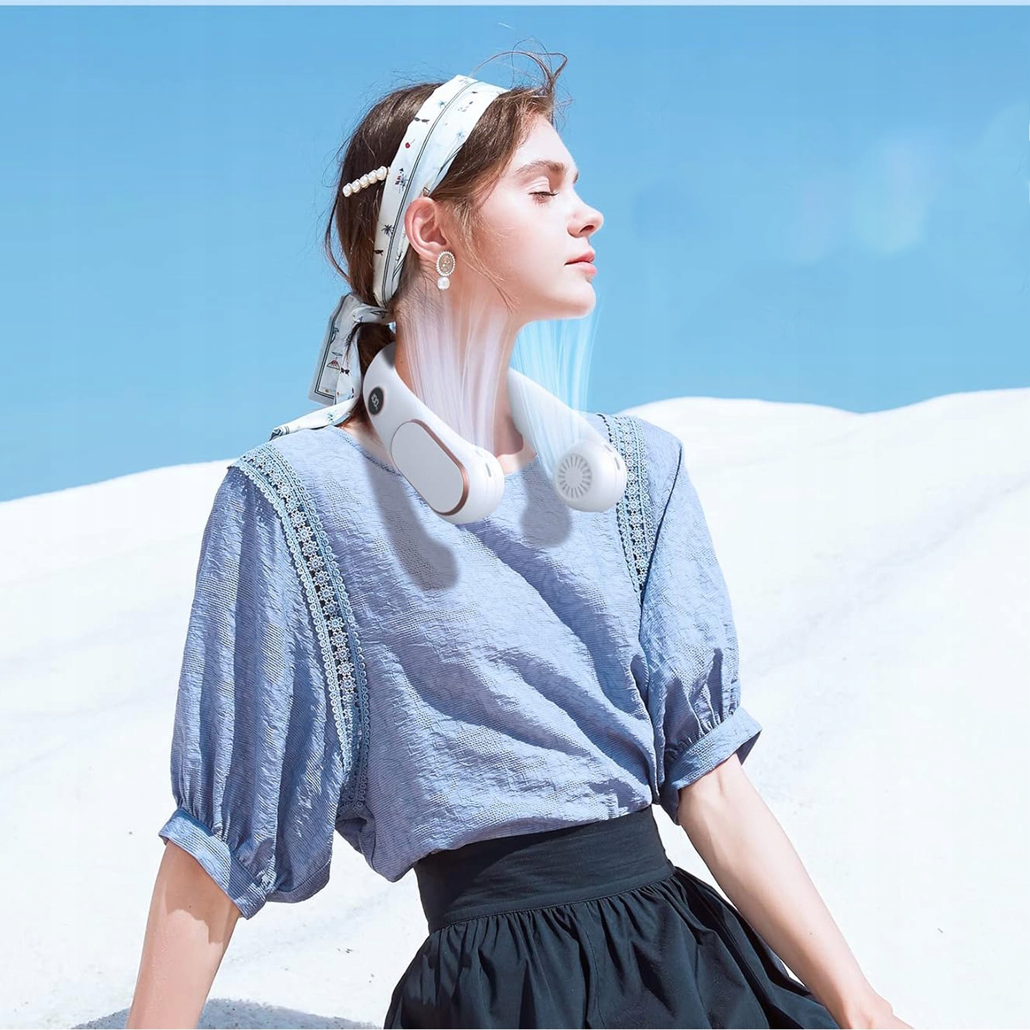 MINI WENTYLATOR PRZENOŚNY WIATRAK USB WISZĄCY SŁUCHAWKI ŻADNYCH LIŚCI MOCNY Model WENTYLATOR NA SZYJĘ