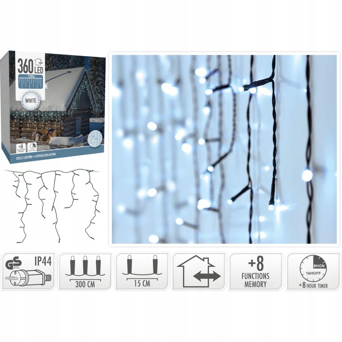 Vánoční Osvětlení Na Stromeček Světelný Závěs Zew 360 Led Ovladač Časovač Studený Bílý K