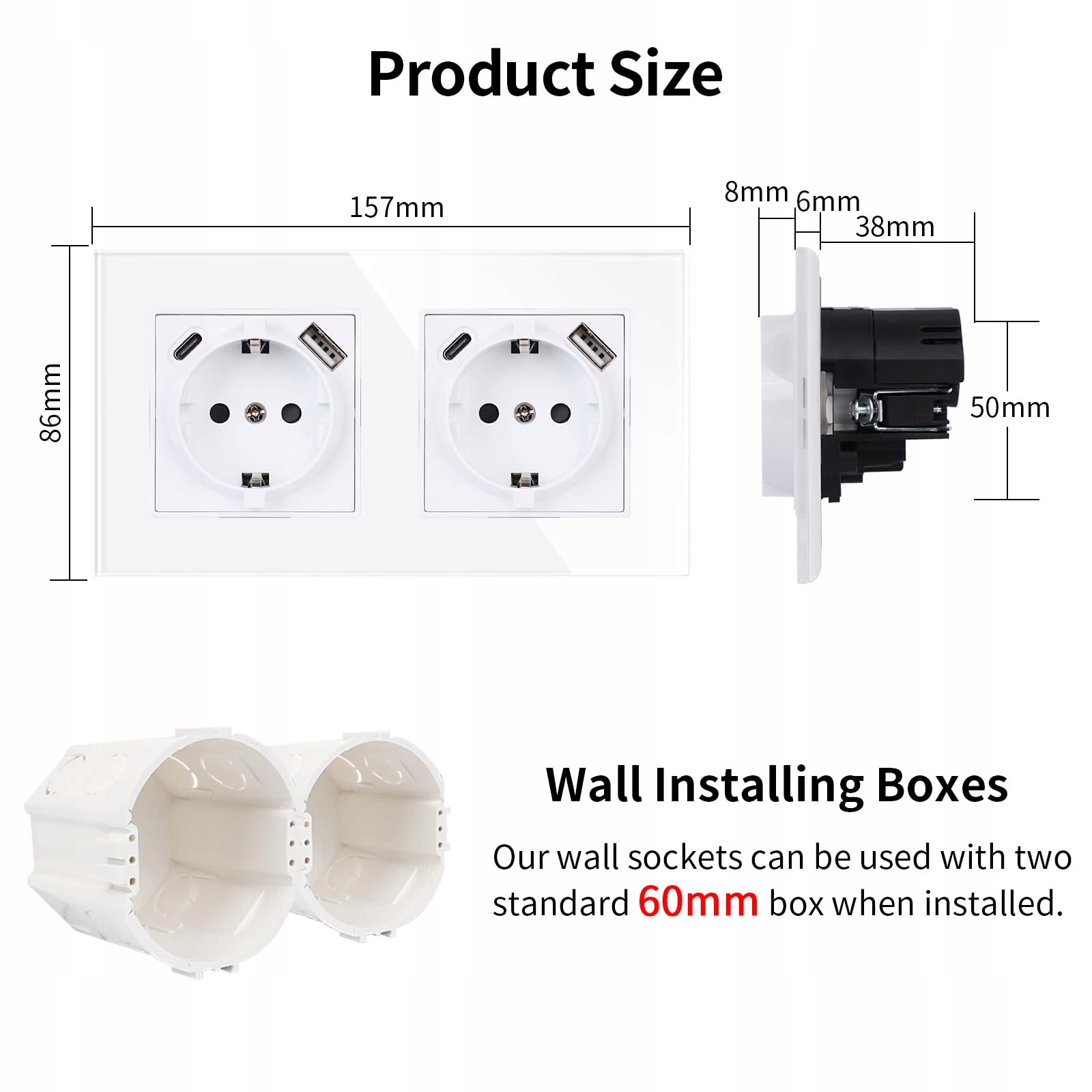 JIMEIDA Podwójne Gniazdka USB Białe 16A Gniazdo USB A Typ C 250V 157x86mm — miniatura 2