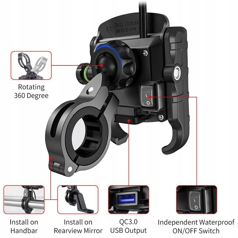 Uniwersalny uchwyt motocyklowy +USB QC 3.0 Producent Extremestyle